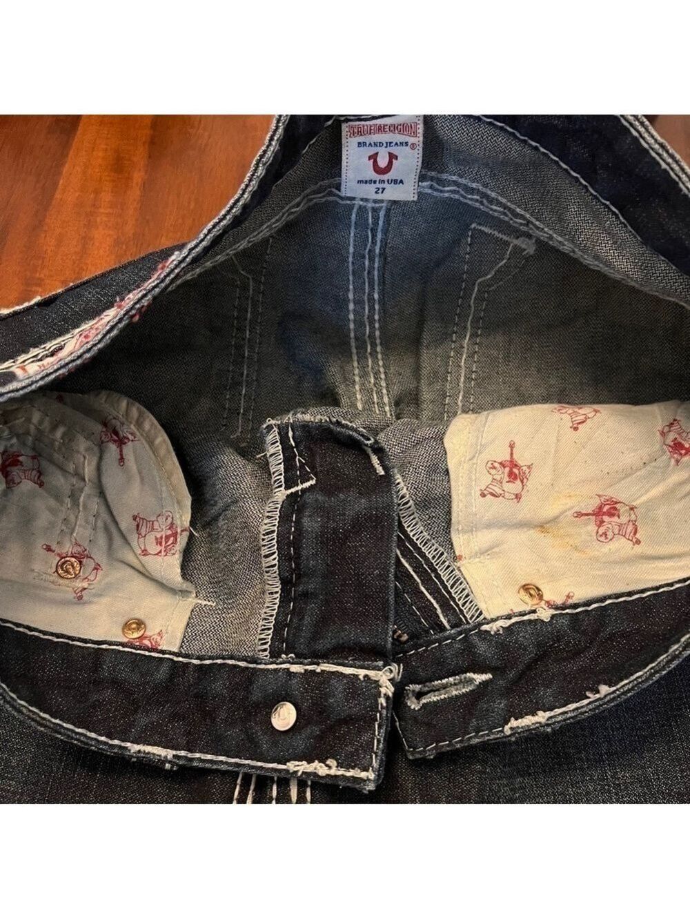 NWT True Religion Womens Johnny Big T Dark Wash Big Stitch Straight Leg Jeans 27 - Picture 11 of 13